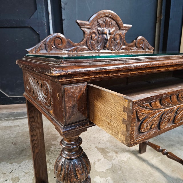 Late 19th Century English Oak Heavily Carved Console Table With Drawer For Sale - Image 9 of 13