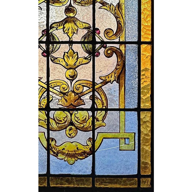 Mid 19th Century Stained Glass Panel - Antique Stained, Textured and Etched Glass For Sale - Image 5 of 6