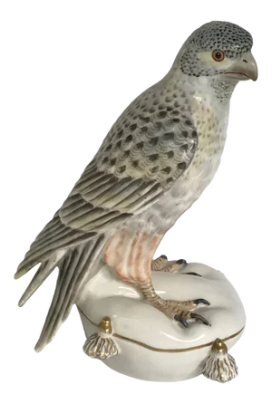 Porcelain Hand Painted Falcon on Pillow Made in Italy