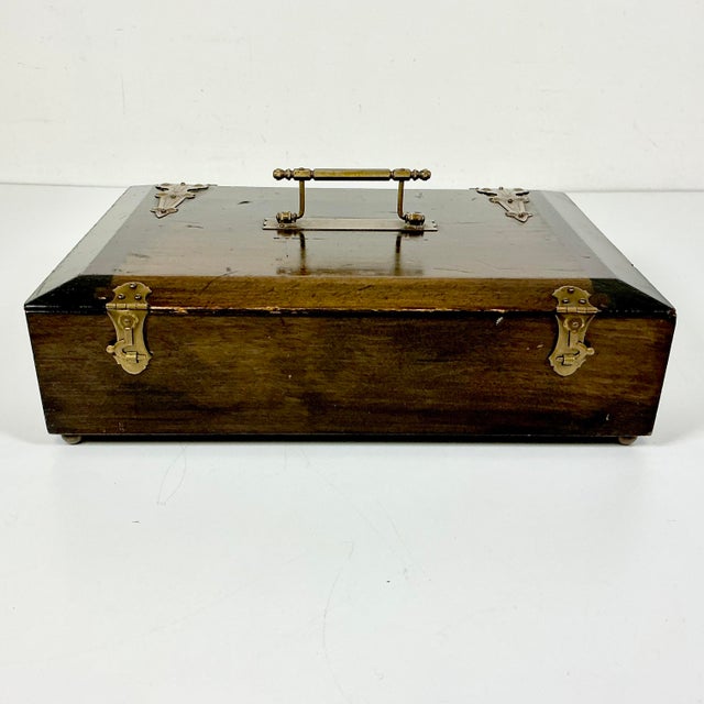 Antique Chinese Boho Chic Chinoiserie Mahjong Game Set, Walnut & Brass Box For Sale - Image 9 of 15