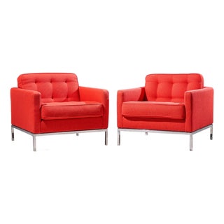 Florence Knoll Mid Century Relaxed Cube Club Lounge Chairs - Pair For Sale