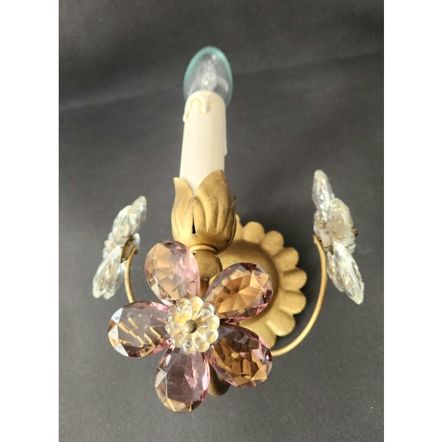 Gilt Floral Wall Lamps with Murano Glass Flowers, Italy, 1960s, Set of 2 For Sale - Image 4 of 18