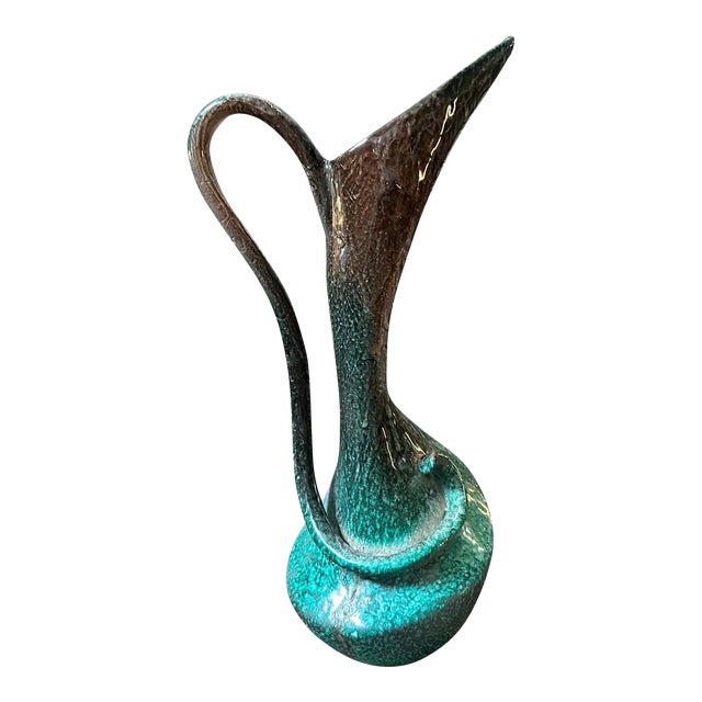 1950s Mid-Century Modern Green Ceramic Italian Unique Piece Jug Vase For Sale