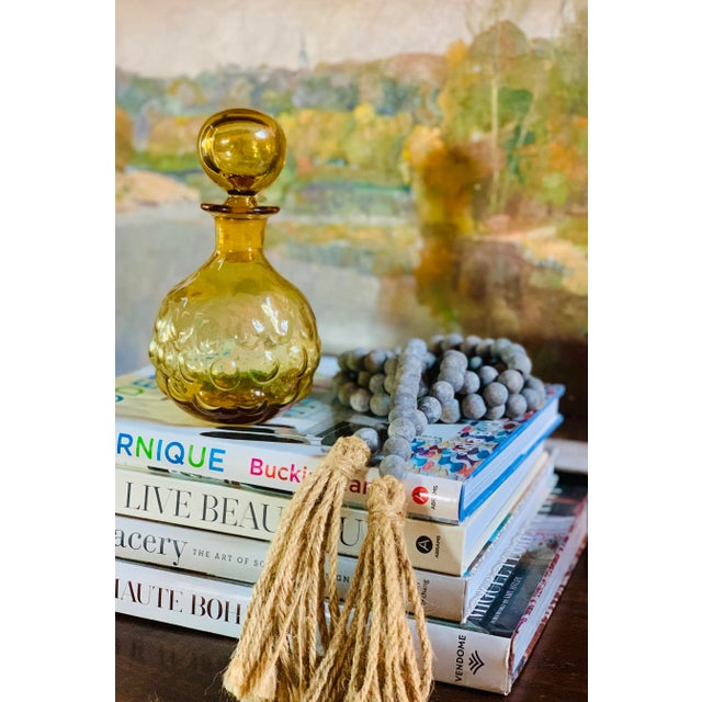 Rare Vintage Blenko Joel Myers Designed Petite Glass Decanter With Stopper in Wheat, Circa 1971. Style 715. Unique bubble...