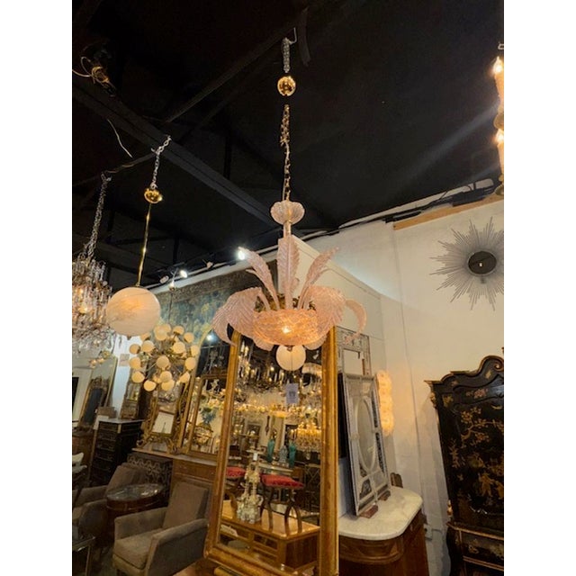 Early 21st Century Modern Pink Leaf Form Murano Glass Chandelier For Sale - Image 5 of 5
