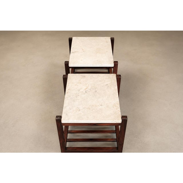 Brazilian Modern Pair of Side Tables in Rosewood & Marble, Brazil, 1960s For Sale - Image 10 of 18
