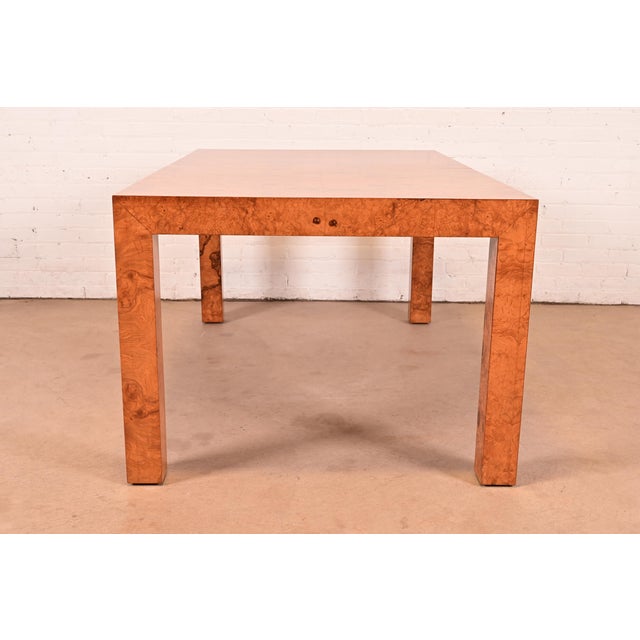 Milo Baughman for Thayer Coggin Mid-Century Modern Burl Wood Parsons Extension Dining Table, Newly Refinished For Sale - Image 14 of 15