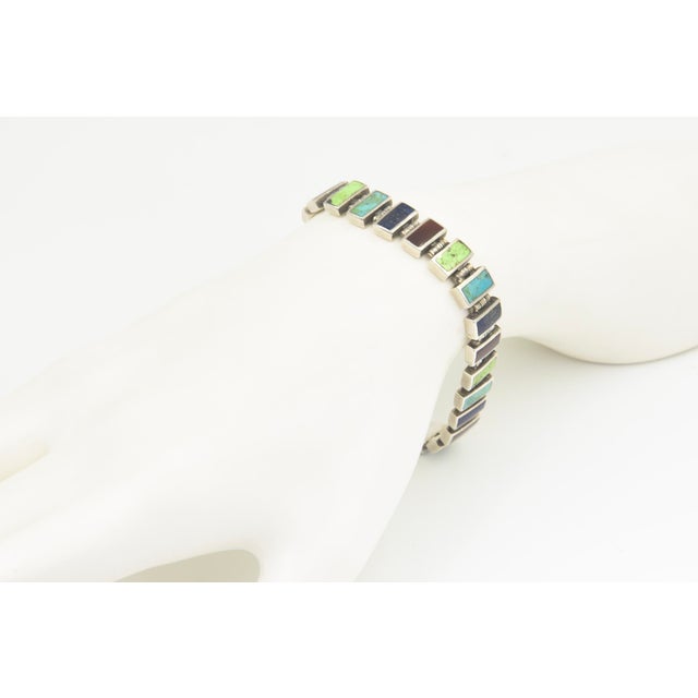 Multicolored Gemstone and Sterling Silver Link Bracelet For Sale - Image 10 of 14