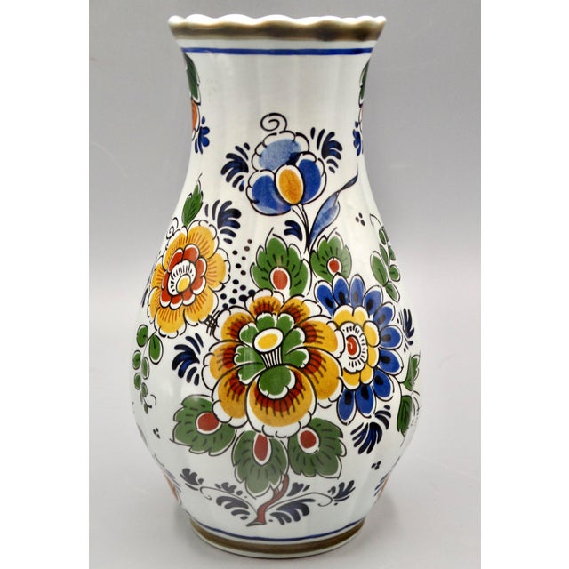 Ceramic Vintage Hand Painted Dutch Delft Chinoiserie Polychrome Vase For Sale - Image 7 of 9