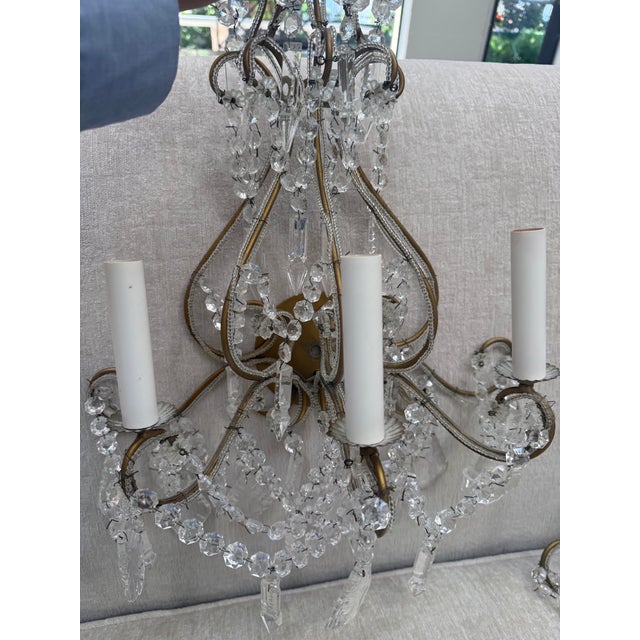 1980s 1980s Rocco Czech Bohemian Gilt Metal & Crystal Chandeliers - Pair For Sale - Image 5 of 5