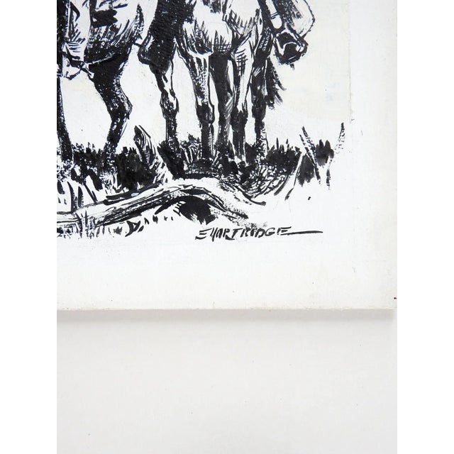 Pen and ink on artist board of a pair of cowboys on horseback by Eugene Shortridge (1926-2014) well know western...