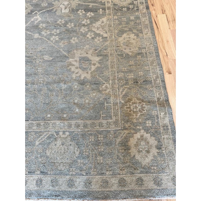 Vintage Oushak Carpet, Oriental Rug, Handmade Green Grey, Ivory, Saffron For Sale - Image 13 of 18