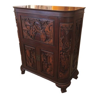 Early 20th Century Japanese Carved Wood Flip - Open Dry Bar For Sale