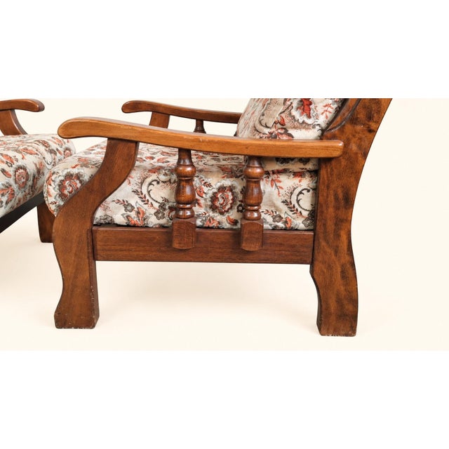 Vintage Lounge Chairs in Wood and Floral Fabric, 1970s, Set of 2 For Sale - Image 6 of 11