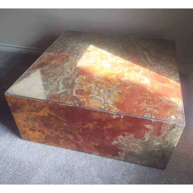1970s Italian Amber Marble Mid-Century Postmodern Square Coffee Cocktail Table For Sale - Image 11 of 11