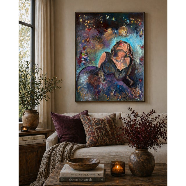 “Dreaming”, Figurative Original Oil Painting, Statement Piece, by Van Ness A young woman is looking up at the stars,...