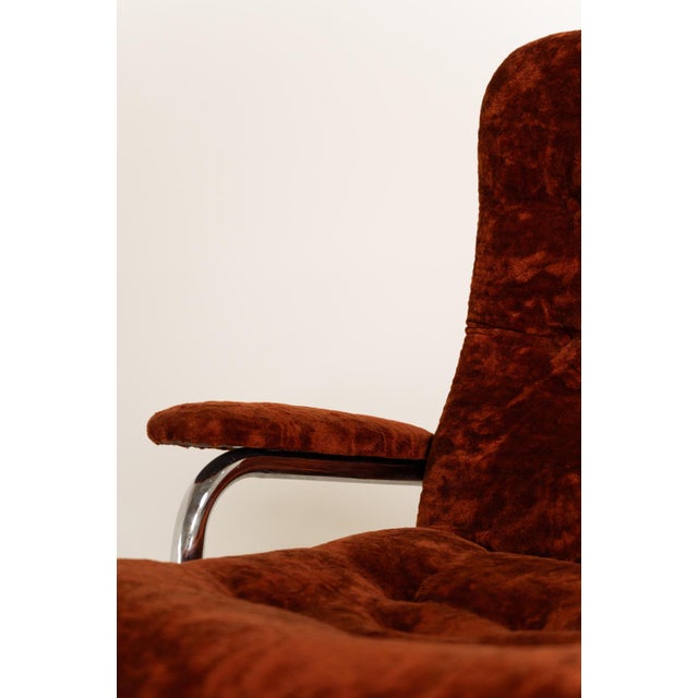 1970s Swedish Swivel Armchair in Velvet and Steel, 1970s For Sale - Image 5 of 11