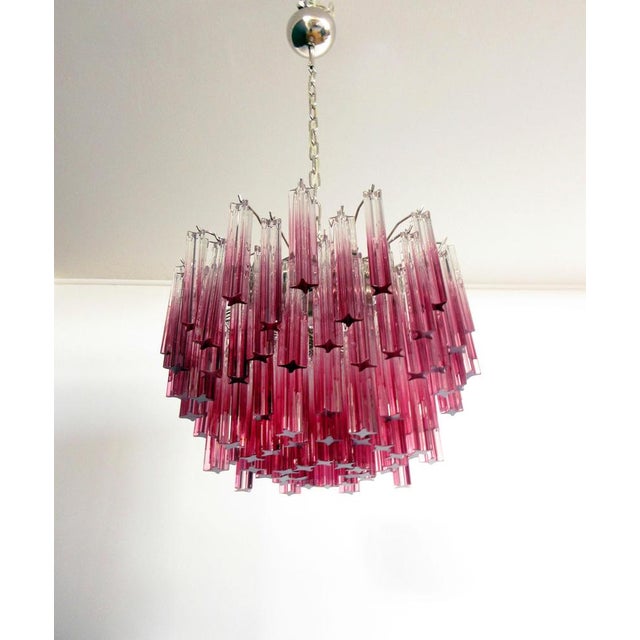 Fantastic vintage Murano chandelier made by 107 Murano crystal prism quadriedri in a nickel metal frame. The glasses:...