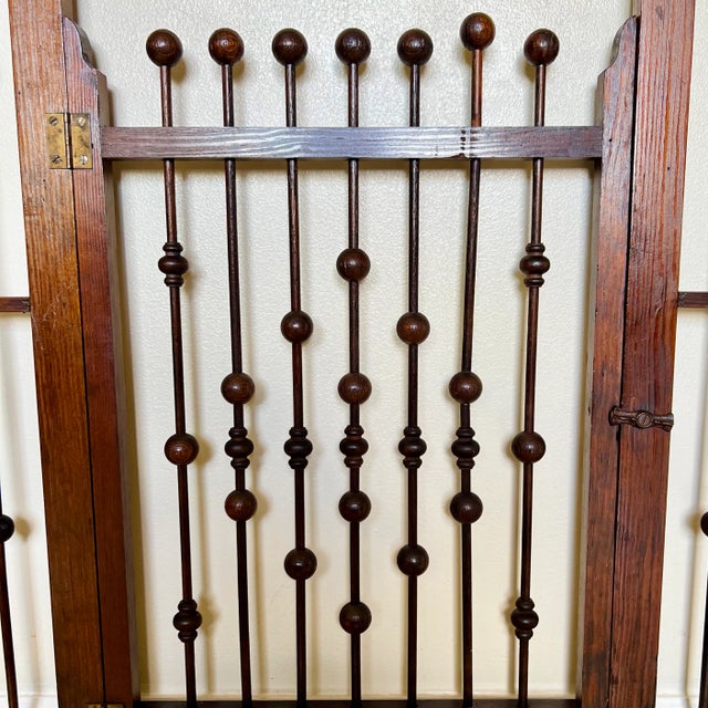 Brown Victorian Stick and Ball Partition Panel With Gate, Late 19th Century For Sale - Image 8 of 12