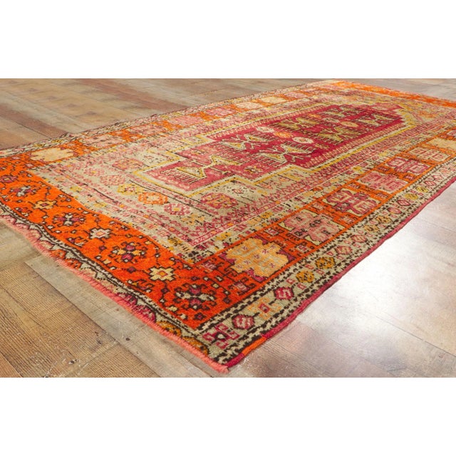 Textile Vintage Turkish Colorful Oushak Rug - 04'05x 08'07 For Sale - Image 7 of 10