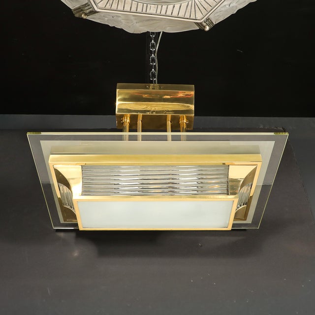Brass Art Deco Machine Age Polished Brass Glass Rod Chandelier by Petitot For Sale - Image 8 of 18
