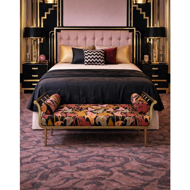 Vintage Dia Brass & Upholstered Waterfall Bench – Art Deco Revival / Postmodern, 1980s For Sale - Image 11 of 11