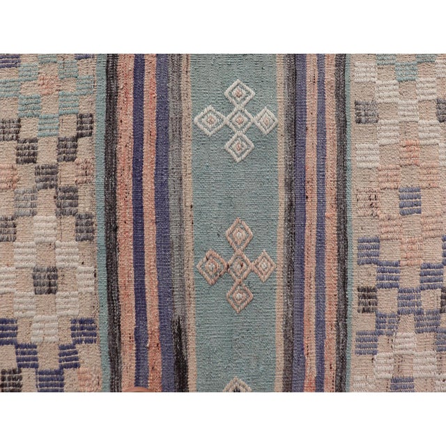 Stripe Design Turkish Vintage Flat-Weave Rug in Light Green, Purple, and Peach For Sale - Image 4 of 11