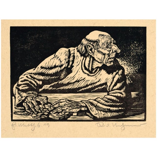 Rudolf Nehmer, Greed, 1948, Woodcut For Sale - Image 4 of 4