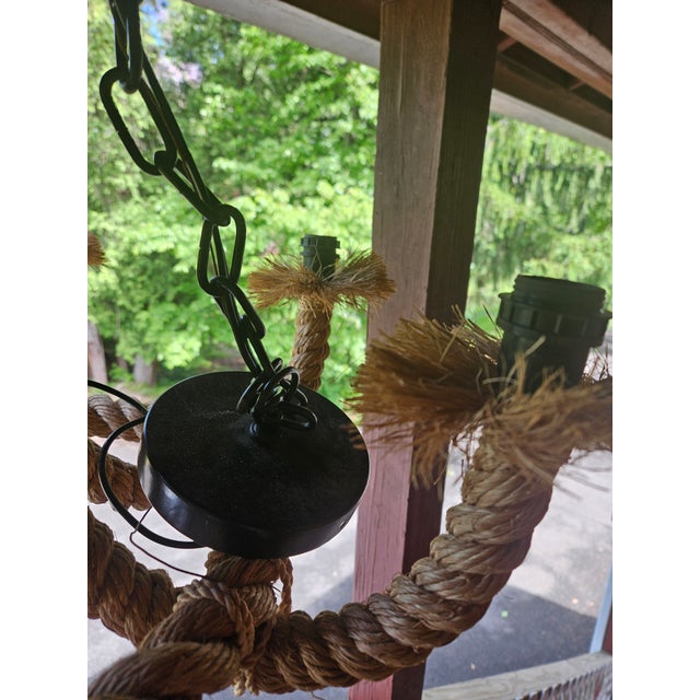 Stylish 70s Coastal Chic Six Arm Rope Chandelier For Sale - Image 4 of 5