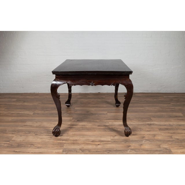 Wood Chinese Antique Center Hall Table with Black Lacquered Top and Cabriole Legs For Sale - Image 7 of 13