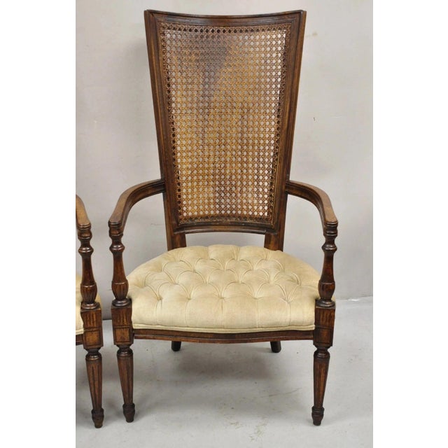 Vintage Hollywood Regency Tall Cane Back Fireside Lounge Armchairs - A Pair For Sale - Image 11 of 11