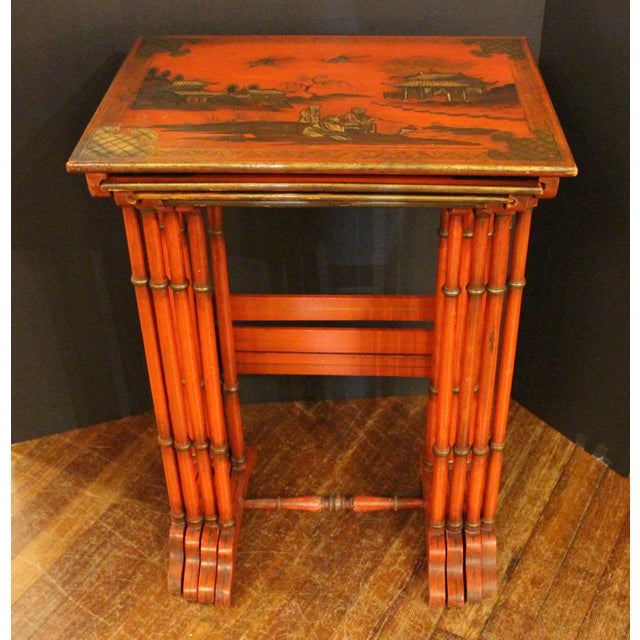 Circa 1900 English Edwardian Set of 4 Red Lacquer Nesting Tables For Sale In Raleigh - Image 6 of 7