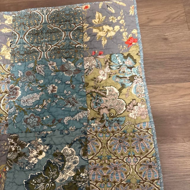 Textile Pack of 3 Euro Shams 24x24 Blue Floral Vintage 1980s For Sale - Image 7 of 12