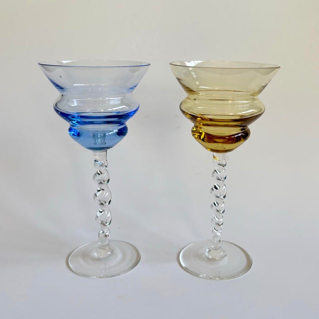 Vintage Empoli Italian Art Glass Drinking Glasses – Set of 2 (Cobalt Blue & Amber) For Sale In Miami - Image 6 of 7