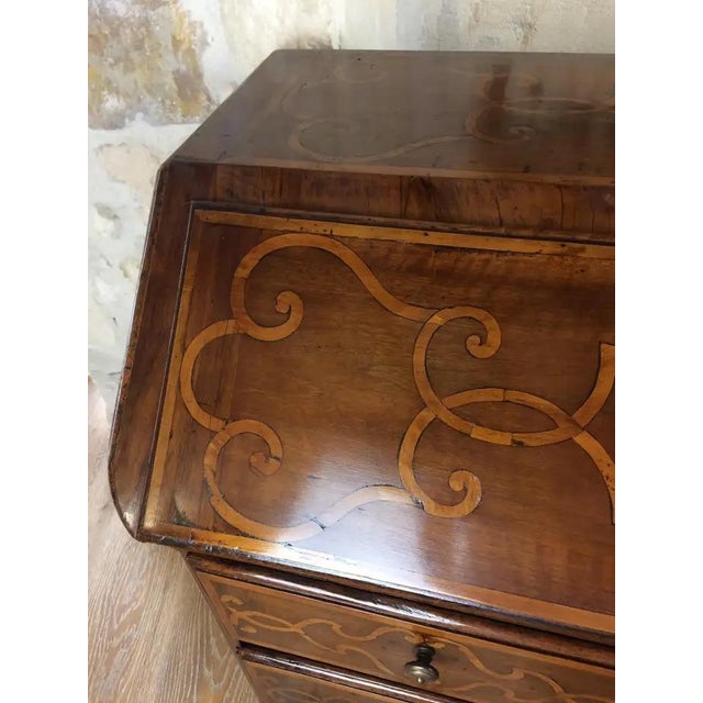 Wood 18th Century Italian Baroque Inlaid Walnut Drop-Front Secretary Desk / Commode For Sale - Image 7 of 8