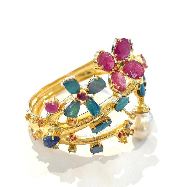 Bochic "Capri" Natural Ruby, Sapphire & Blue Opal Bangle Set In 18k Gold&Silver For Sale - Image 17 of 18