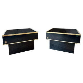 Black Lacquered and Brass Trimmed Tables, 1970, Set of 2 For Sale