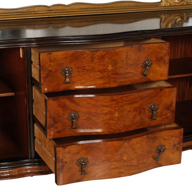 Baroque Baroque Style Venetian Walnut & Maple Inlay Credenza with Mirror, 1920s For Sale - Image 3 of 10