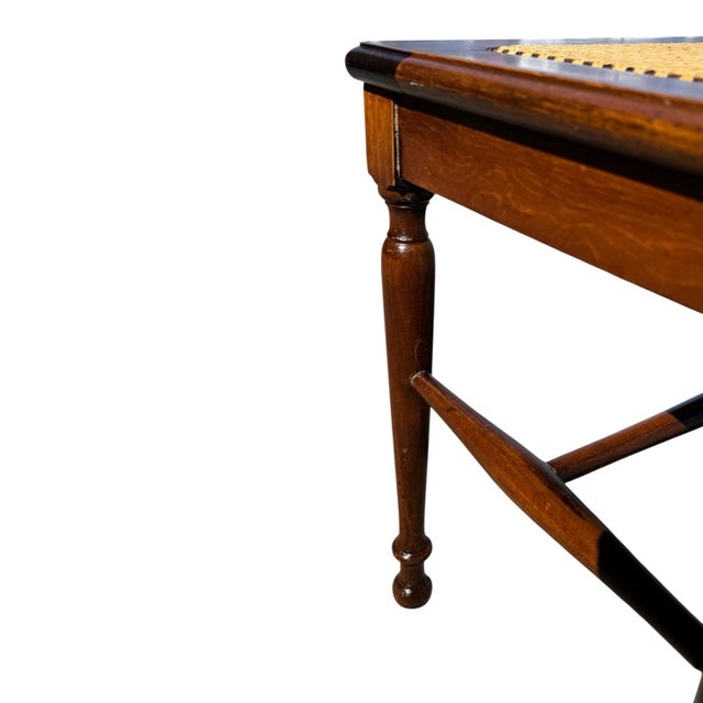 Antique Victorian Pre-1930 Caned Bench Woven Cane Seat Piano Hall Bench Wood For Sale - Image 14 of 18