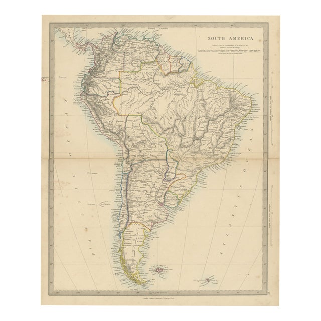 Antique Map of South America with the Falklands and South Georgia, 1858 For Sale