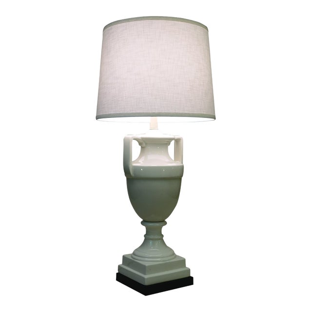 X Large Hollywood Regency Neoclassical Modern Trophy Urn Porcelain Ceramic Table Lamp 1960's For Sale