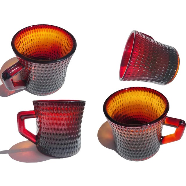 1960s Vintage Ruby Red Arcoroc Vercors 4-Piece Breakfast and Coffee/Tea ...