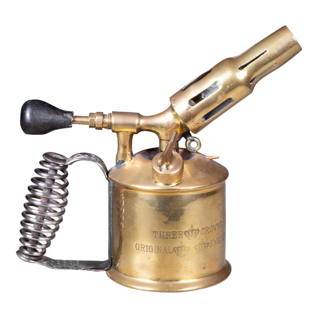 Antique Brass Three Crown's Plumber's Blowtorch c.1900, Made in Sweden For Sale