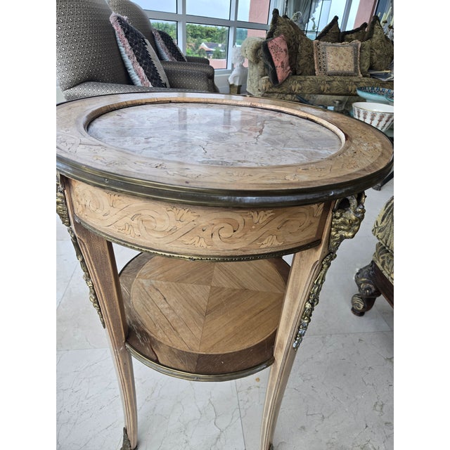 French Louis 16th Style Bronze, Marble and Wood Gueridon Table For Sale - Image 11 of 13