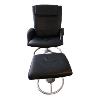 Vintage 1999 Ikea "Malung" Leather Lounge Chair and Ottoman For Sale