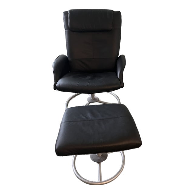 Vintage 1999 Ikea "Malung" Leather Lounge Chair and Ottoman For Sale