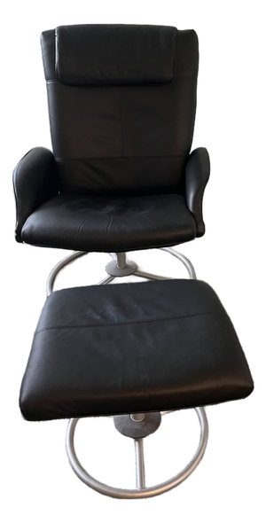 Vintage 1999 Ikea "Malung" Leather Lounge Chair and Ottoman