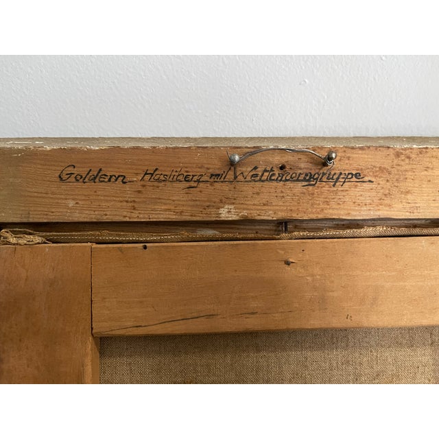 Antique oil painting of Hasliberg mountain and river region in Switzerland. On the back of the painting, written in...