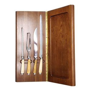 1960s Limited Edition Vintage Robeson Antler Carving Set - Two Knives, Fork, Sharpener in Wood Box