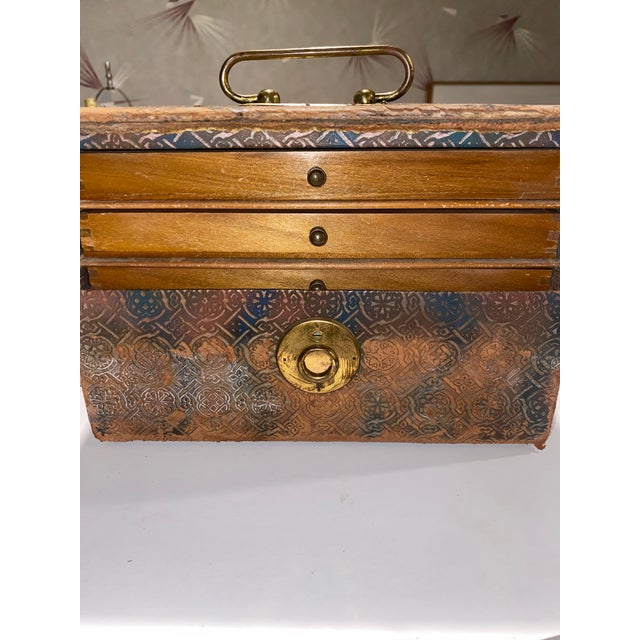 Antique Mahjong Drawer Game Set in Beautiful Wood and Fabric Case For Sale - Image 4 of 9